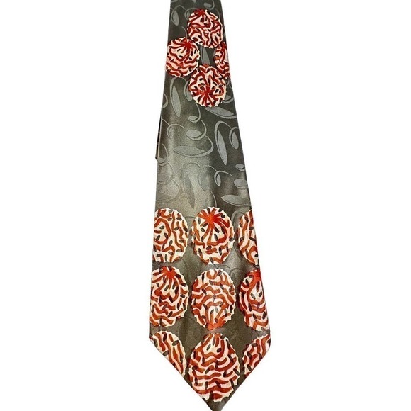 40s-50s Swing VTG Necktie Neck Tie Bronze Rayon Satin/Red  Balls Spheres Atomic - Picture 5 of 6